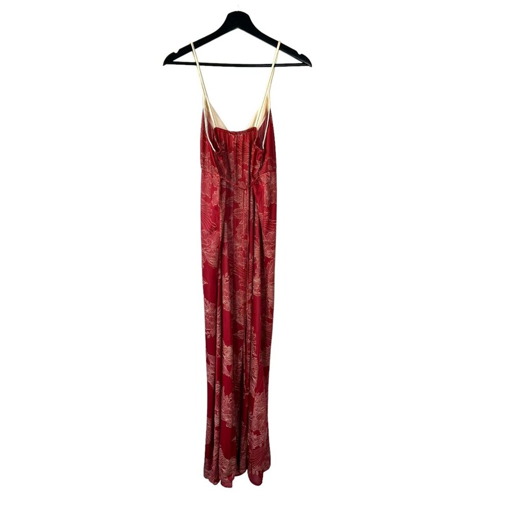 Vintage 80s Red Floral Spaghetti Strap Full Length Negligee Large - Picture 3 of 9